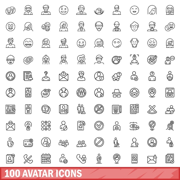 100 iconos de avatar establecer estilo de contorno