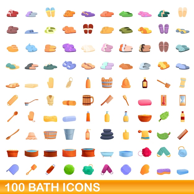 100 iconos de baño, estilo de dibujos animados