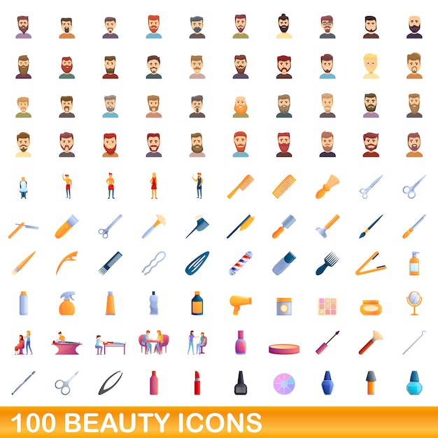 100 iconos de belleza, estilo de dibujos animados