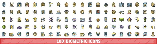 100 iconos biométricos con estilo de línea de color