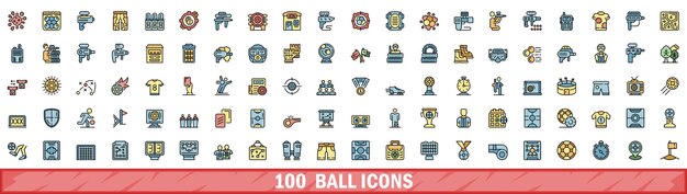 100 iconos de bola con estilo de línea de color