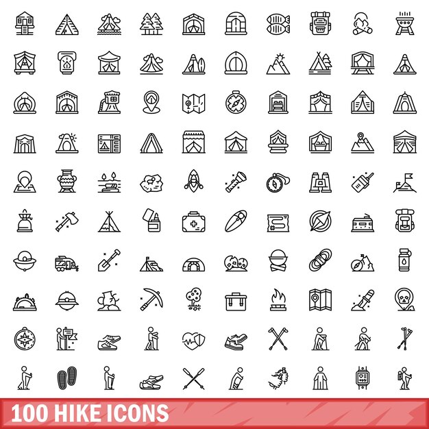 100 iconos de caminata establecer estilo de esquema
