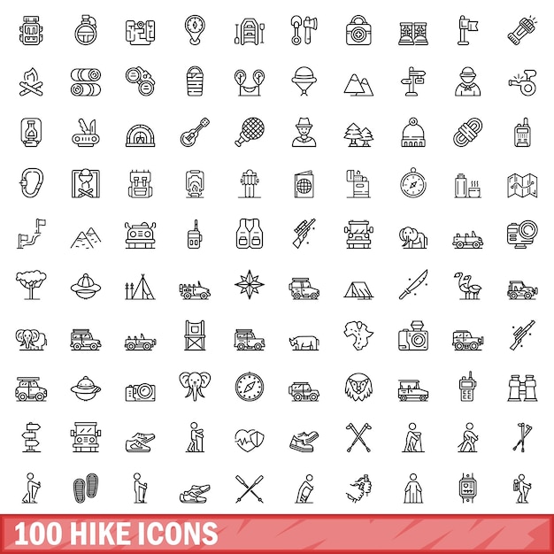 100 iconos de caminata establecer estilo de esquema