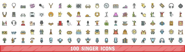 100 íconos de cantantes con estilo de línea de colores