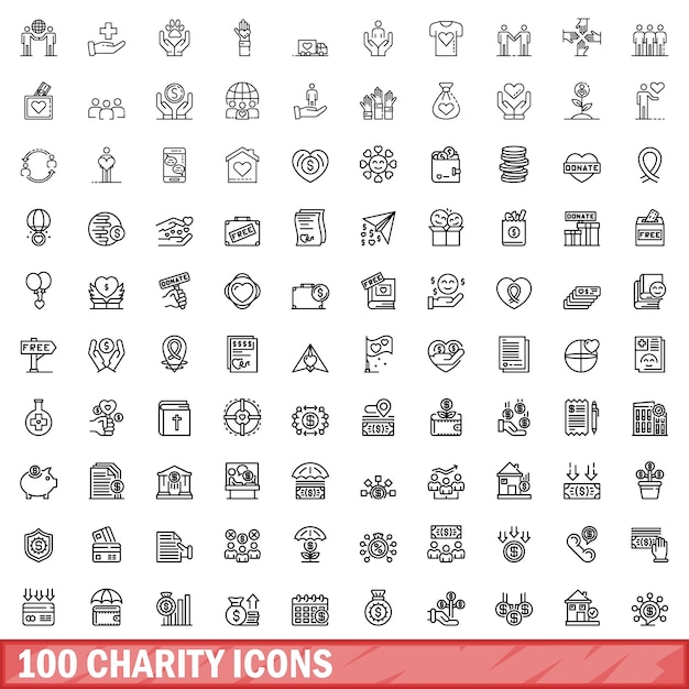 100 iconos de caridad establecer estilo de esquema