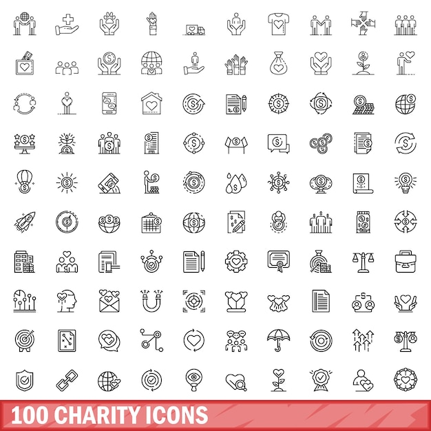 100 iconos de caridad establecer estilo de esquema