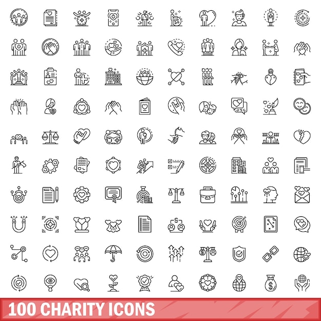 100 iconos de caridad establecer estilo de esquema