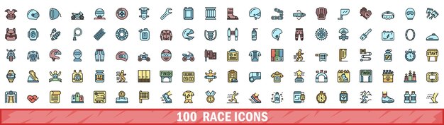 100 íconos de carrera con estilo de línea de color