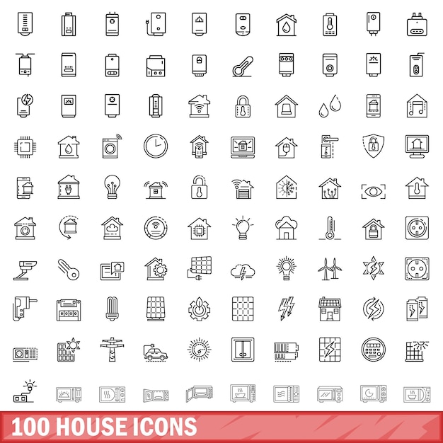 100 iconos de casa establecer estilo de contorno