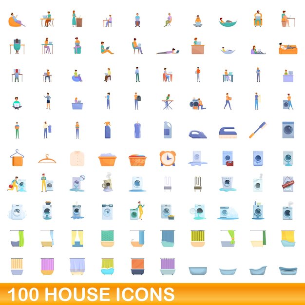 100 iconos de casa establecidos. Ilustración de dibujos animados de 100 iconos de casa vector conjunto aislado sobre fondo blanco