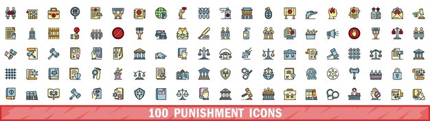 100 iconos de castigo con estilo de línea de color