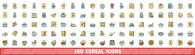 100 iconos de cereales con estilo de línea de color
