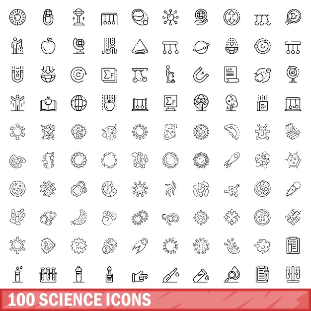 100 iconos de ciencia establecer estilo de esquema