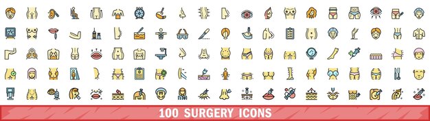 100 iconos de cirugía con estilo de línea de color