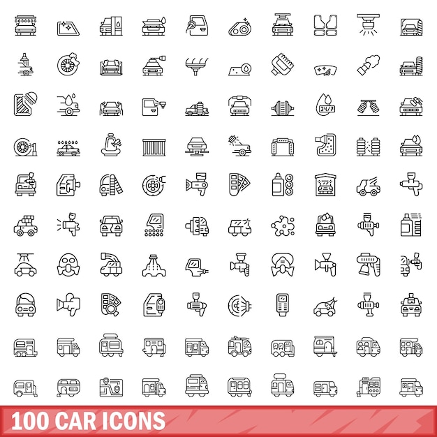 Vector 100 iconos de coche establecer estilo de esquema