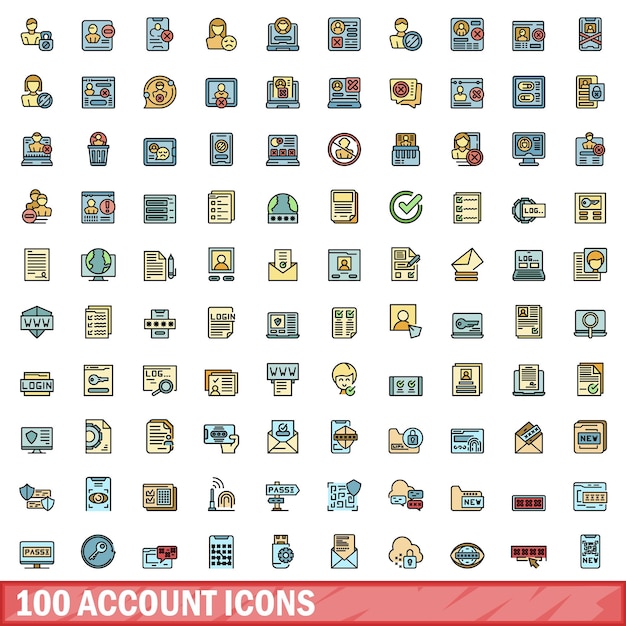 100 iconos de cuenta configurados estilo de línea de color