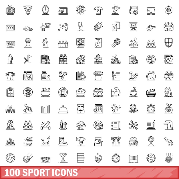 100 iconos deportivos establecer estilo de contorno
