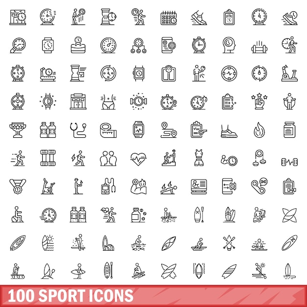 100 iconos deportivos establecer estilo de contorno