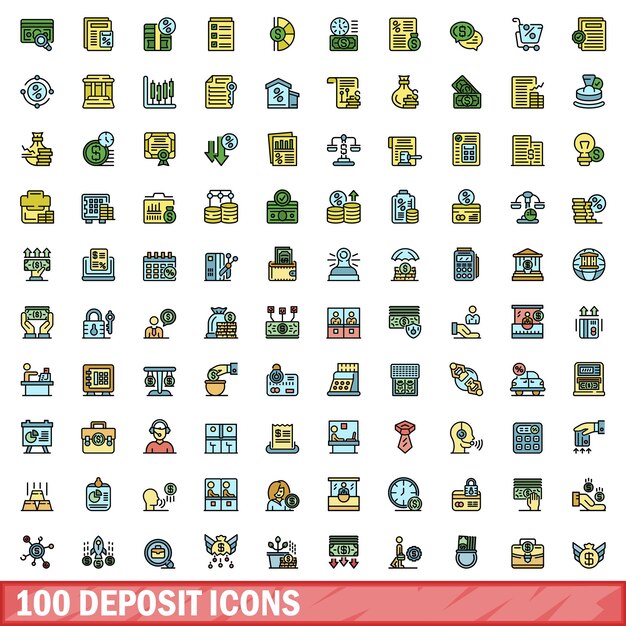 100 íconos de depósito conjunto de estilo de línea de color