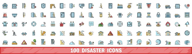 100 iconos de desastre con estilo de línea de color