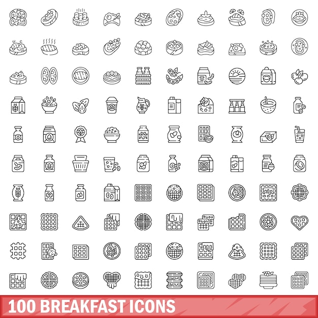 100 iconos de desayuno establecer estilo de esquema