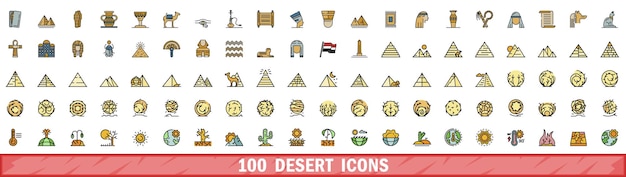 100 iconos del desierto con estilo de línea de color