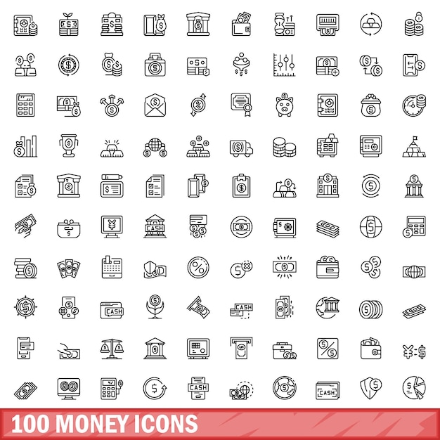 100 iconos de dinero establecer estilo de contorno