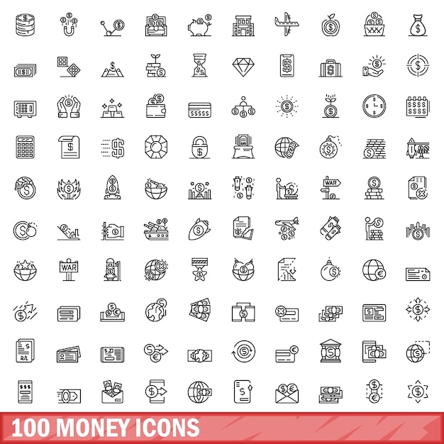 100 iconos de dinero establecer estilo de esquema