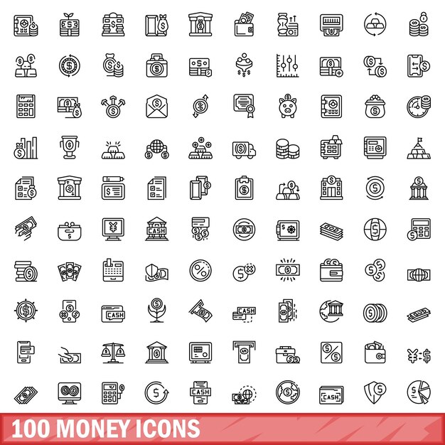 100 iconos de dinero establecer estilo de esquema