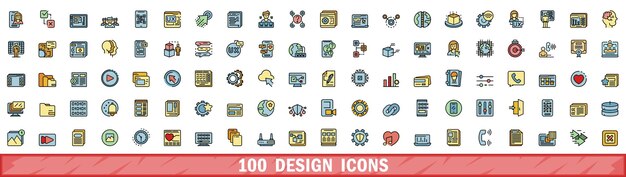 100 iconos de diseño establecidos estilo de línea de color