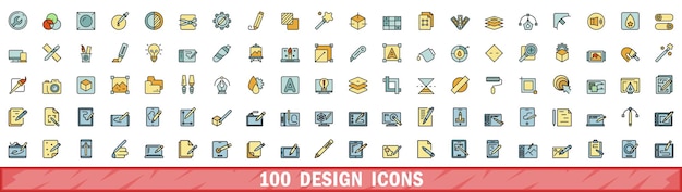100 iconos de diseño establecidos estilo de línea de color