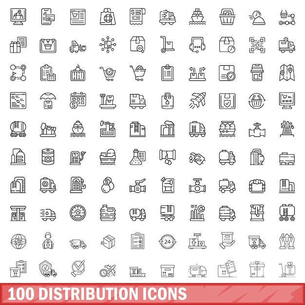 100 iconos de distribución establecer estilo de contorno
