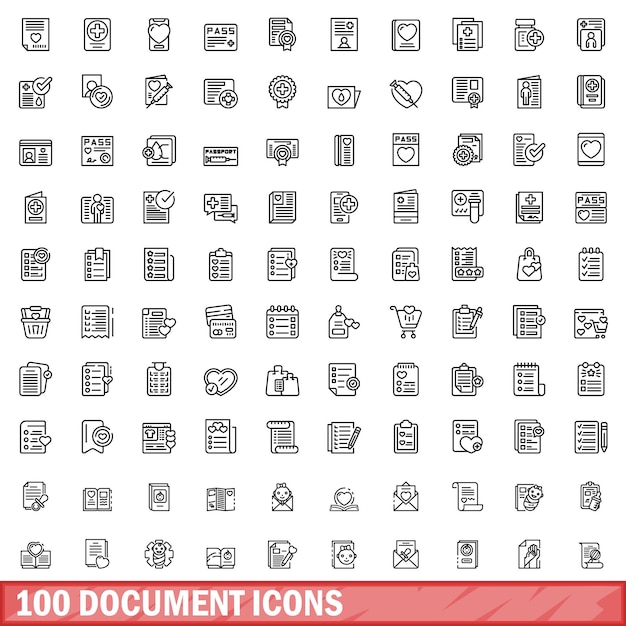 100 iconos de documento establecer estilo de contorno