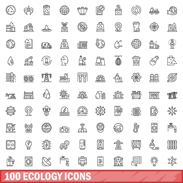 100 iconos de ecología establecer estilo de contorno
