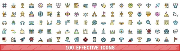 100 iconos efectivos ajustados al estilo de la línea de color