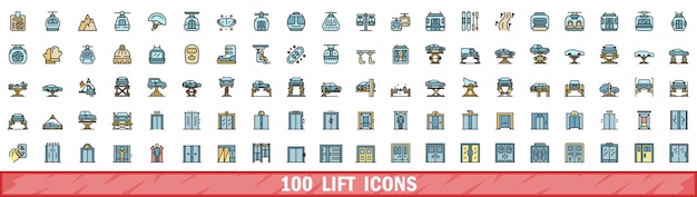 100 iconos de elevación establecidos estilo de línea de color