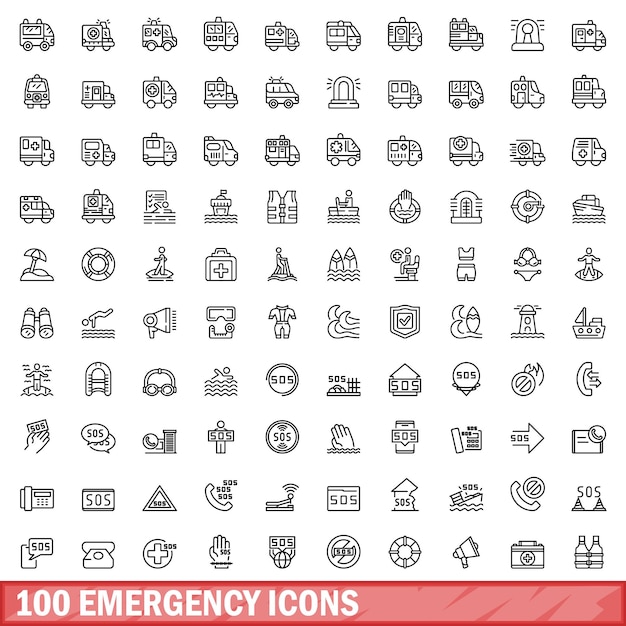 100 iconos de emergencia establecer estilo de esquema