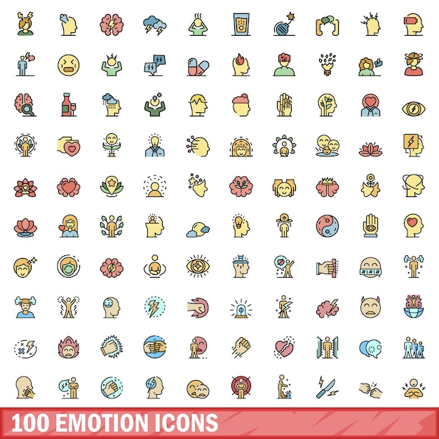 100 iconos de emoción establecidos en el estilo de la línea de color