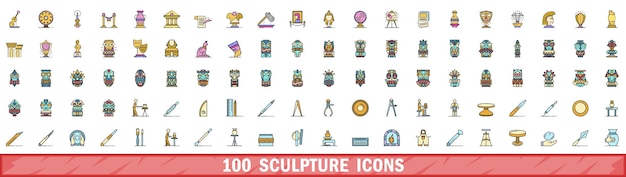 100 íconos de escultura con estilo de línea de color