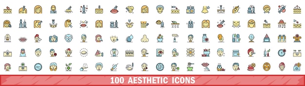 100 íconos estéticos establecen el estilo de la línea de color