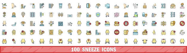 100 iconos de estornudo ajustados al estilo de la línea de color