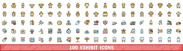 100 iconos de exhibición establecidos estilo de línea de color