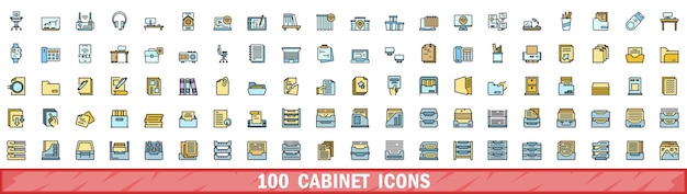 100 iconos de gabinete con estilo de línea de color