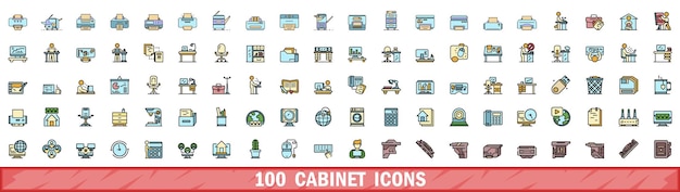 100 iconos de gabinete con estilo de línea de color