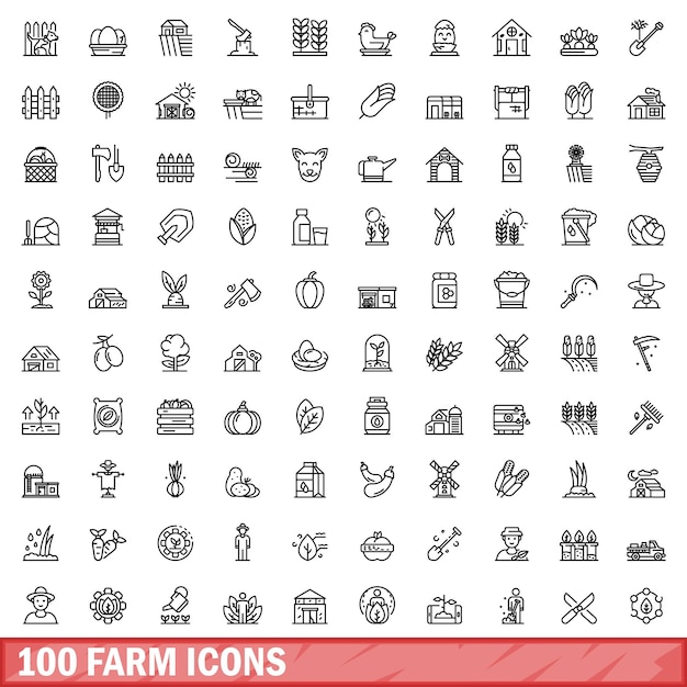 100 iconos de granja establecer estilo de esquema