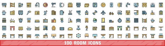 100 iconos de habitaciones establecidos en el estilo de la línea de color