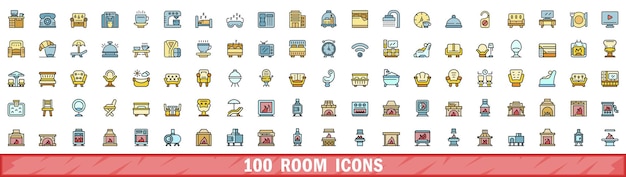 100 iconos de habitaciones establecidos en el estilo de la línea de color