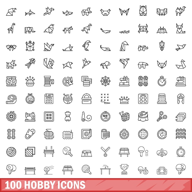 100 iconos de hobby establecer estilo de contorno