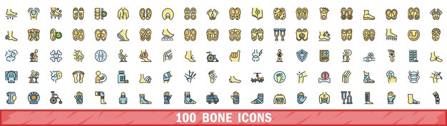 100 iconos de hueso con estilo de línea de color