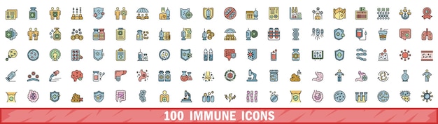 100 íconos inmunes conjunto de estilo de línea de color